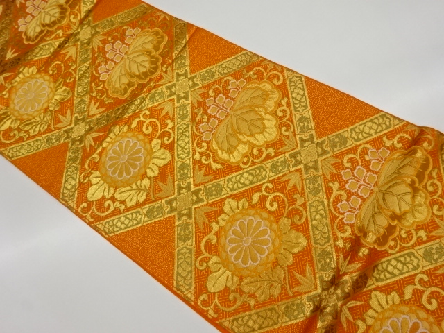 JAPANESE KIMONO / VINTAGE FUKURO OBI / WOVEN PAULOWNIA & CHRYSANTHEMUM
